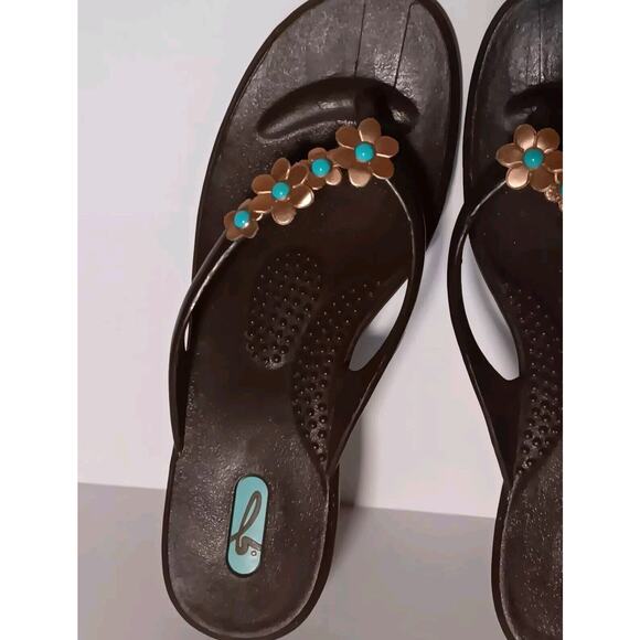OKAb Wedge Flip Flops Okabashi Women's Sz 10 Thong Sandals Flowers Vegan Peasant - Picture 2 of 16